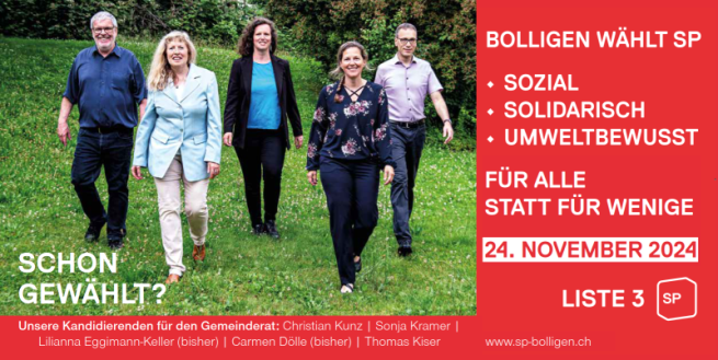 Eine starke SP für ein soziales Bolligen – Listen 3